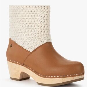 The Sak Tan Leather Clog Boot with Cream Crochet Shaft